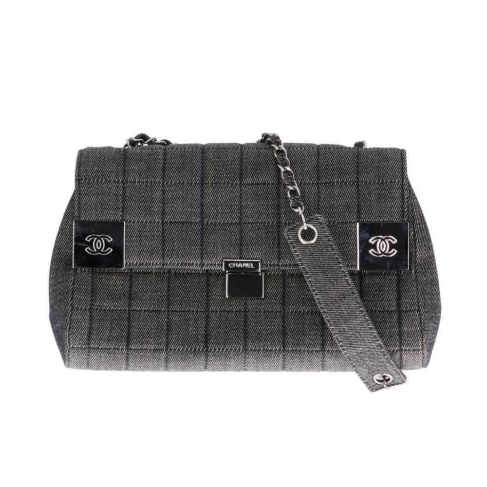 Chanel Chocolate Leather Bag Black Shoulder Denim Bar Chain - Picture 2 of 9